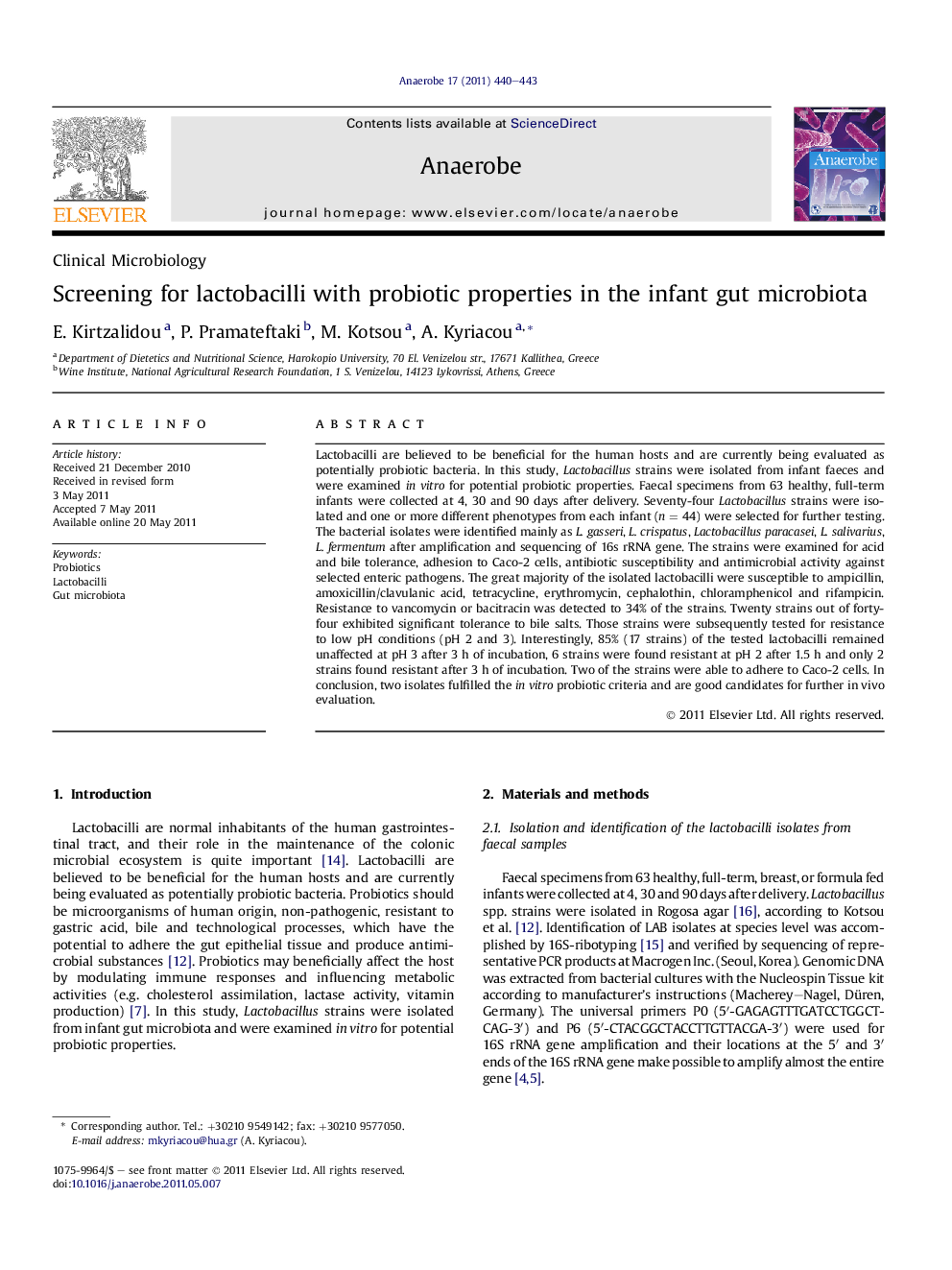 Screening for lactobacilli with probiotic properties in the infant gut microbiota