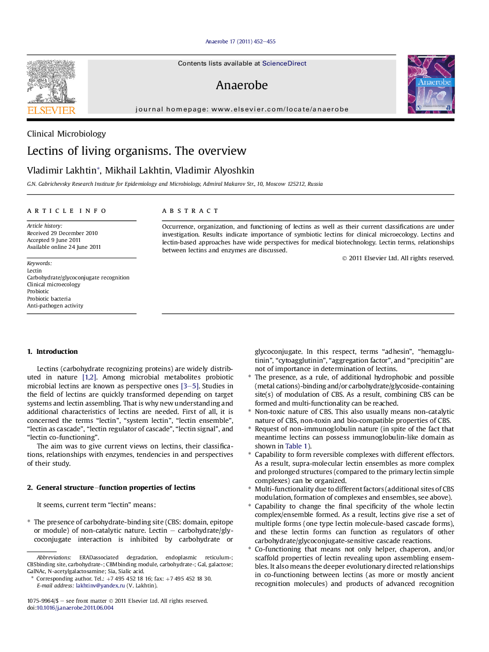 Lectins of living organisms. The overview