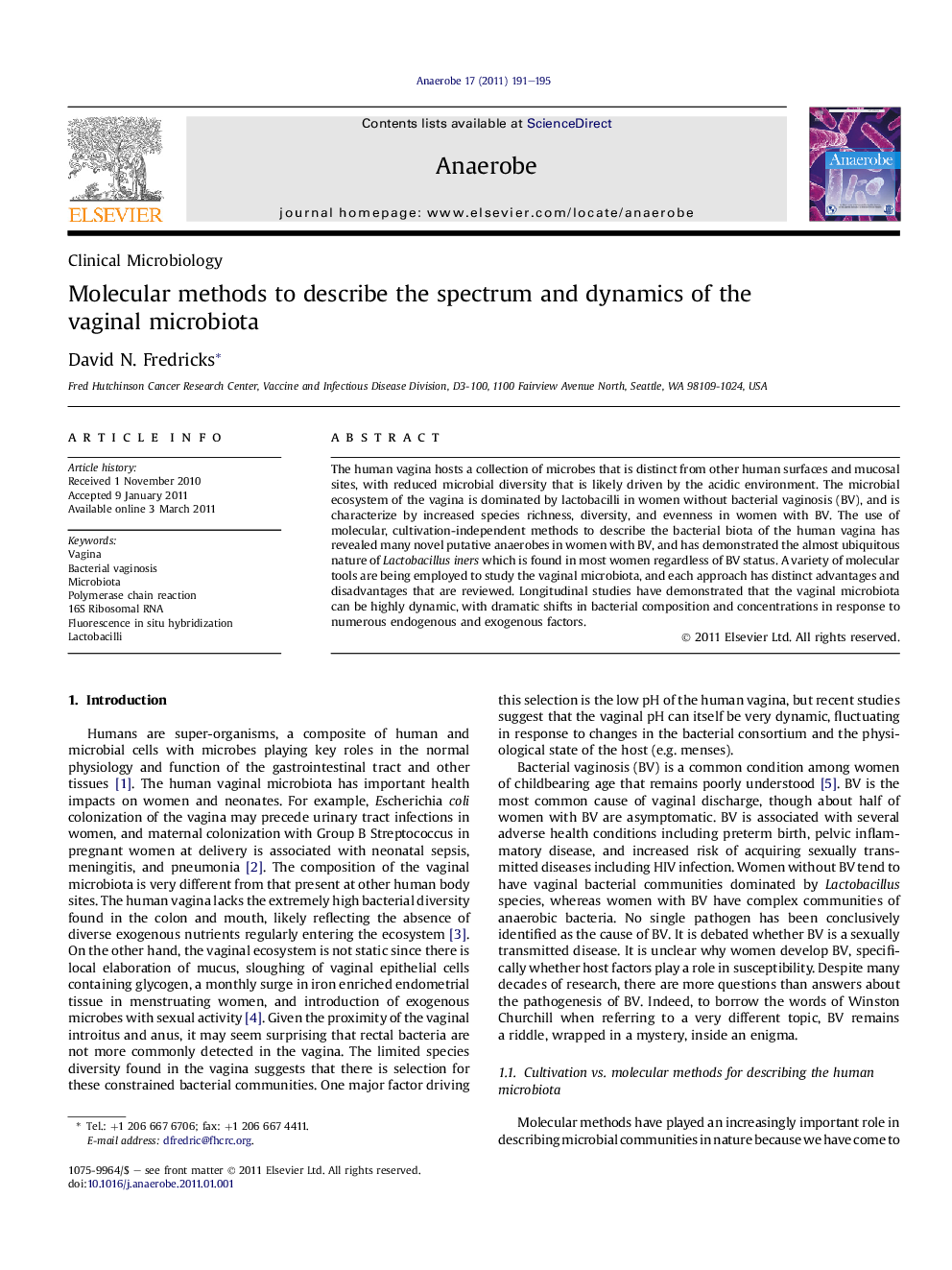 Molecular methods to describe the spectrum and dynamics of the vaginal microbiota