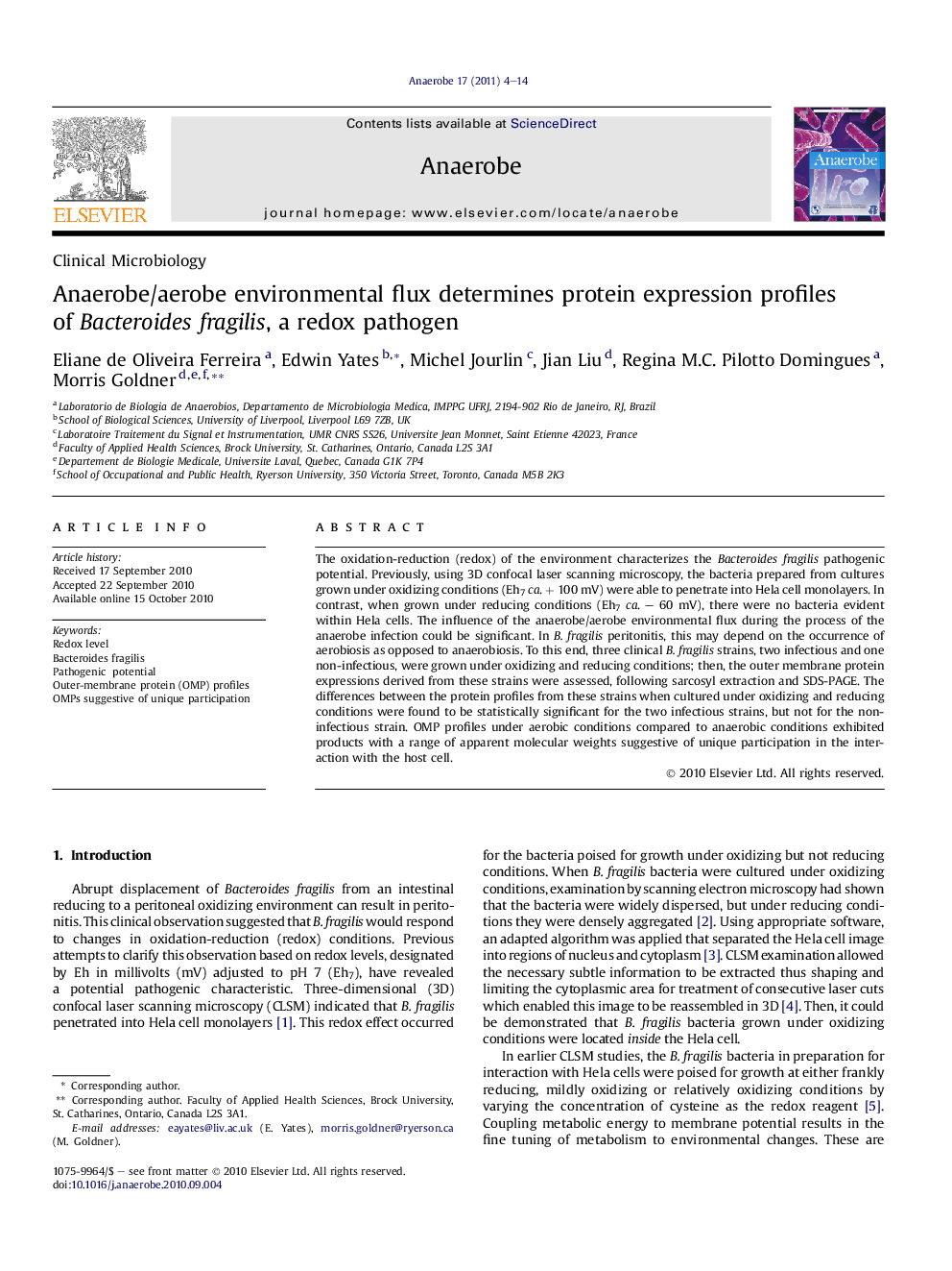 Anaerobe/aerobe environmental flux determines protein expression profiles of Bacteroides fragilis, a redox pathogen