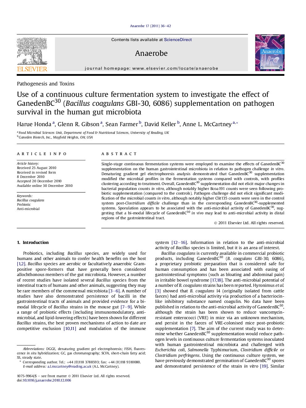 Use of a continuous culture fermentation system to investigate the effect of GanedenBC30 (Bacillus coagulans GBI-30, 6086) supplementation on pathogen survival in the human gut microbiota