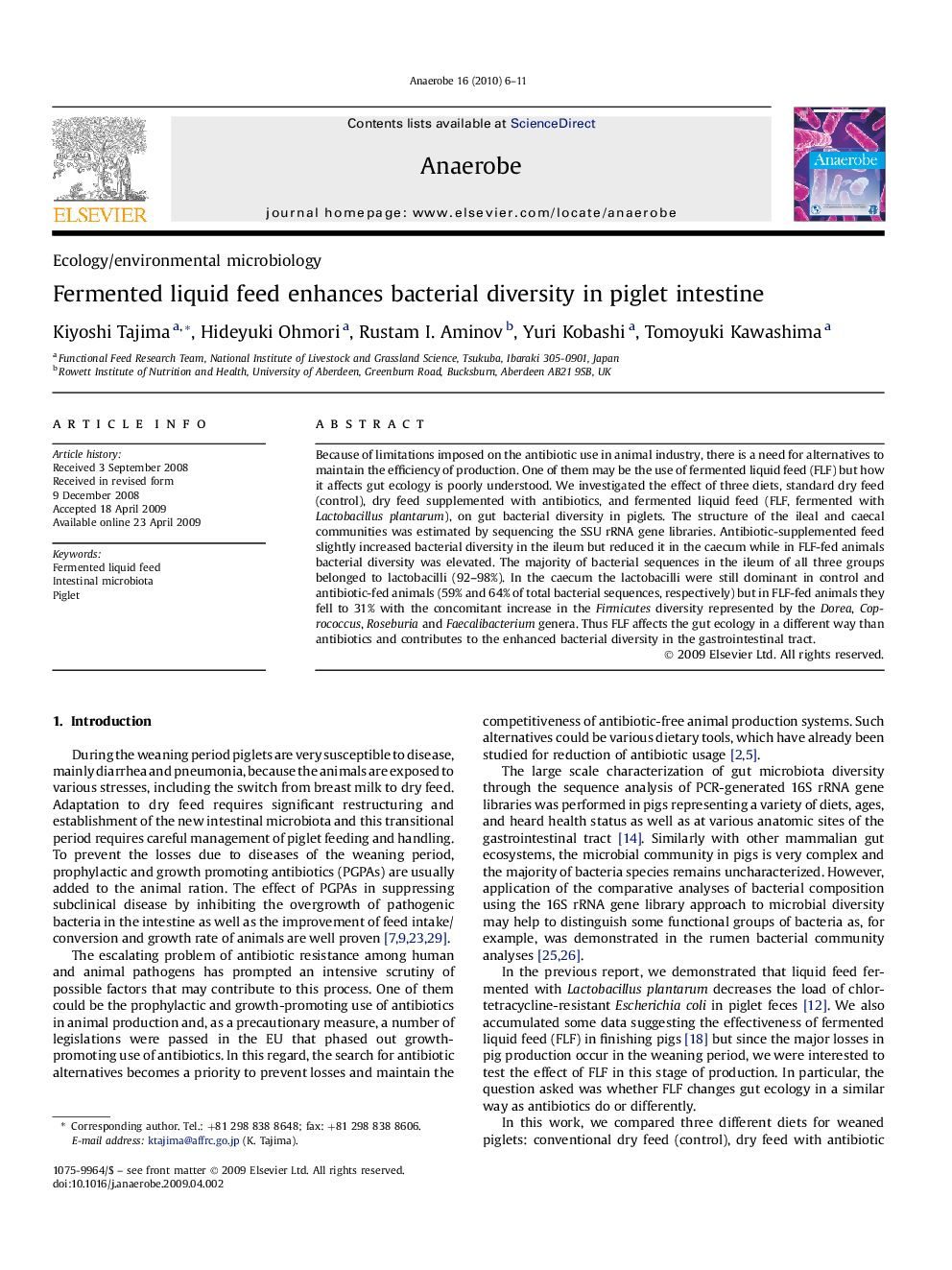 Fermented liquid feed enhances bacterial diversity in piglet intestine