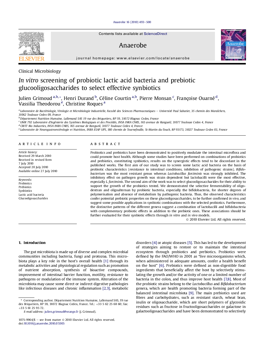 In vitro screening of probiotic lactic acid bacteria and prebiotic glucooligosaccharides to select effective synbiotics