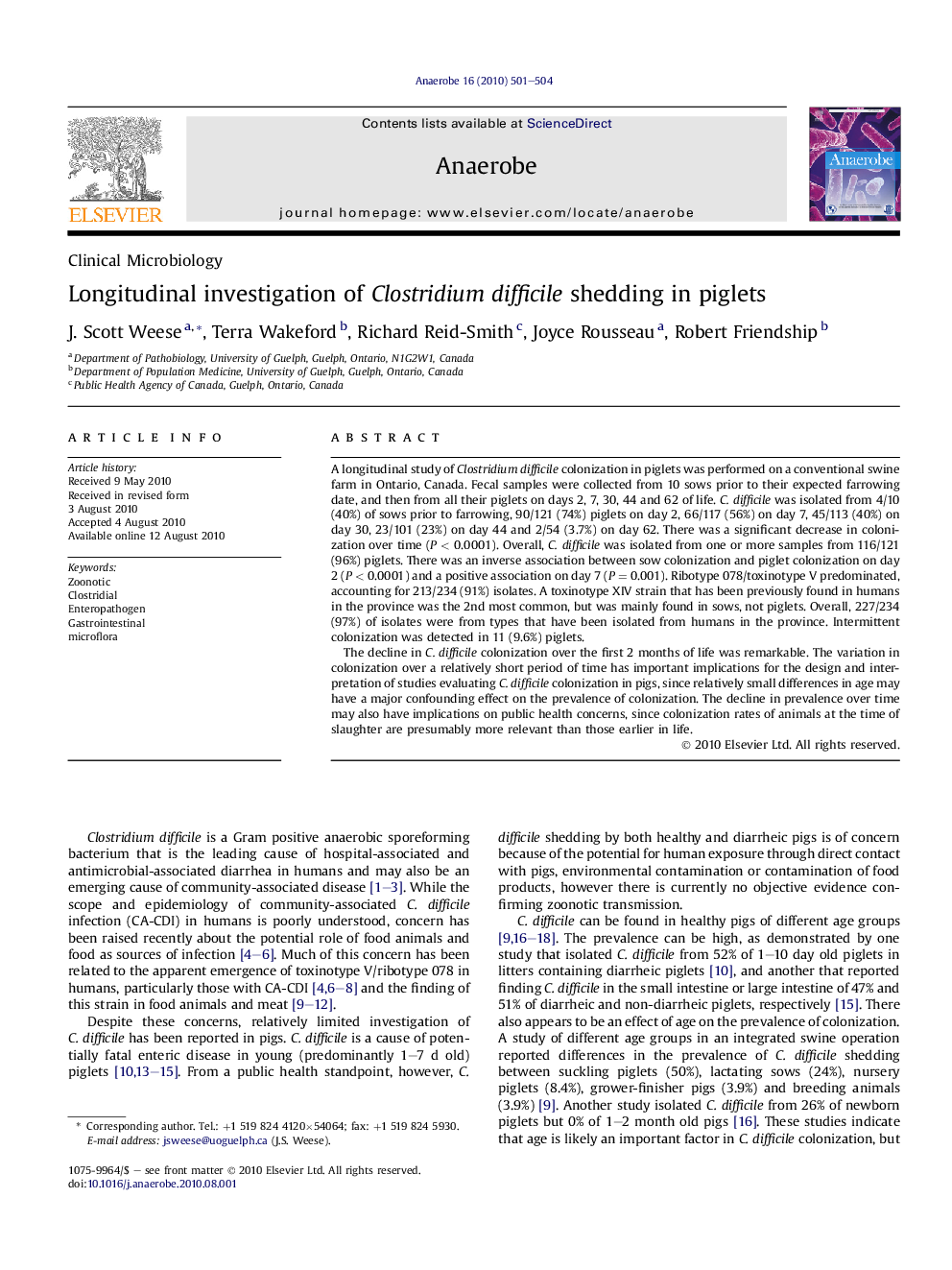 Longitudinal investigation of Clostridium difficile shedding in piglets