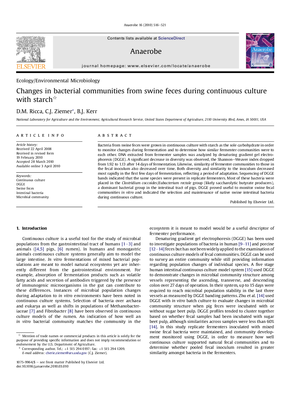 Changes in bacterial communities from swine feces during continuous culture with starch 