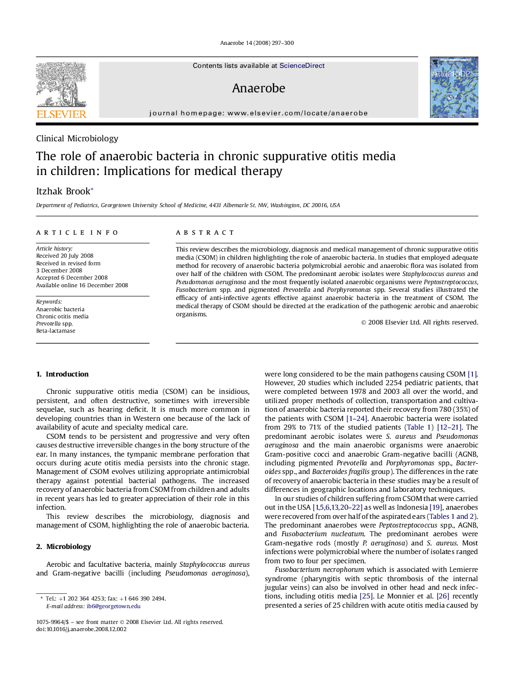 The role of anaerobic bacteria in chronic suppurative otitis media in children: Implications for medical therapy