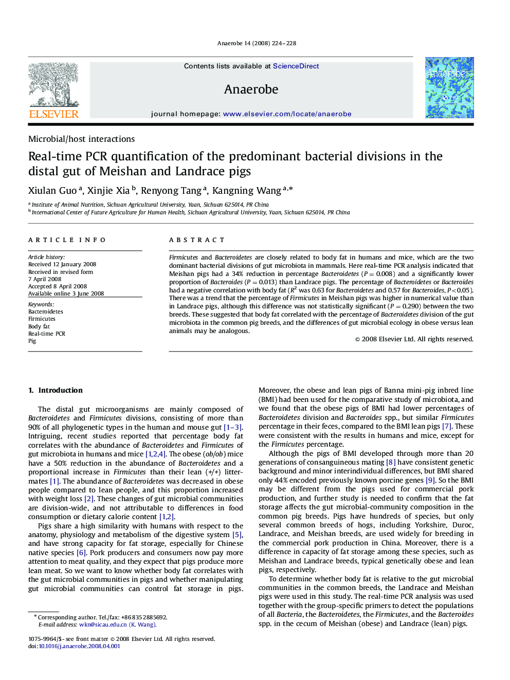 Real-time PCR quantification of the predominant bacterial divisions in the distal gut of Meishan and Landrace pigs