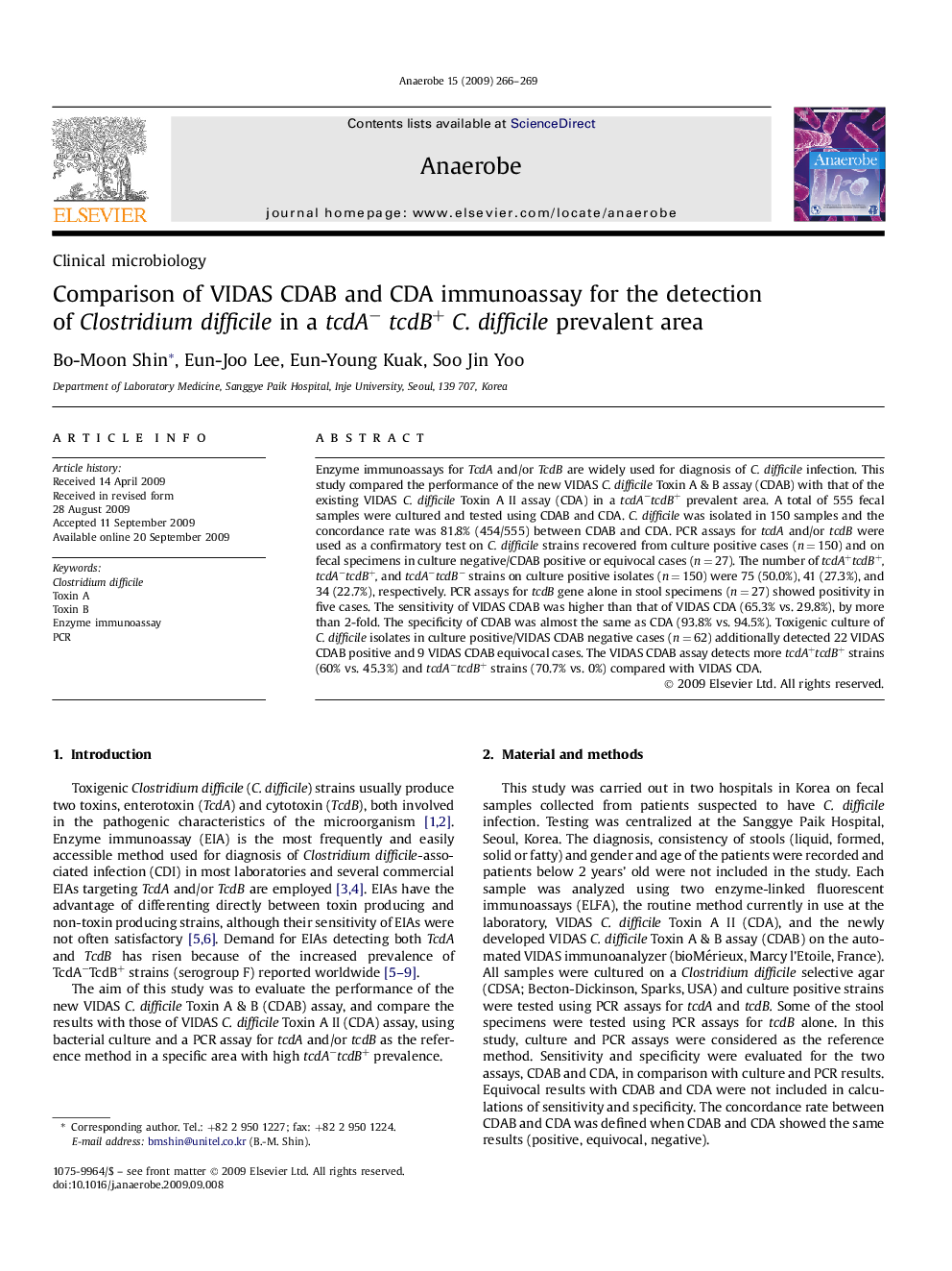 Comparison of VIDAS CDAB and CDA immunoassay for the detection of Clostridium difficile in a tcdA−tcdB+C. difficile prevalent area