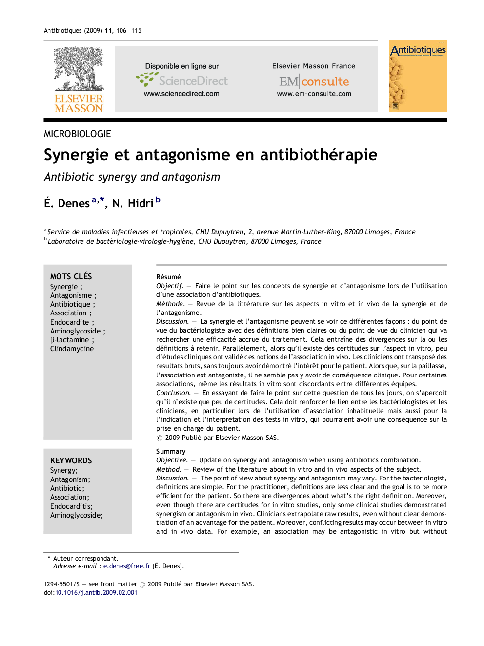 Synergie et antagonisme en antibiothérapie