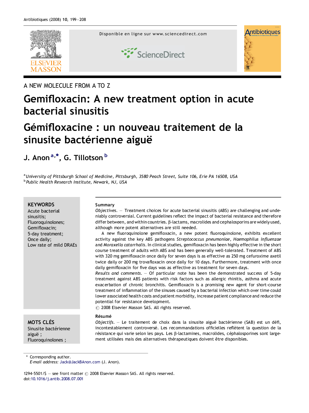 Gemifloxacin: A new treatment option in acute bacterial sinusitis