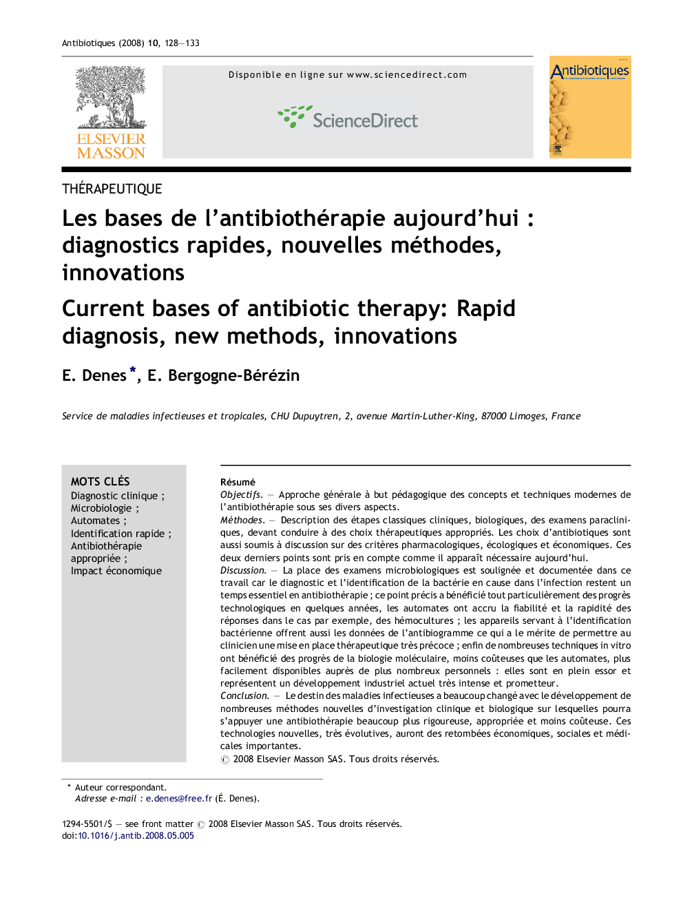 Les bases de l'antibiothérapie aujourd'huiÂ : diagnostics rapides, nouvelles méthodes, innovations
