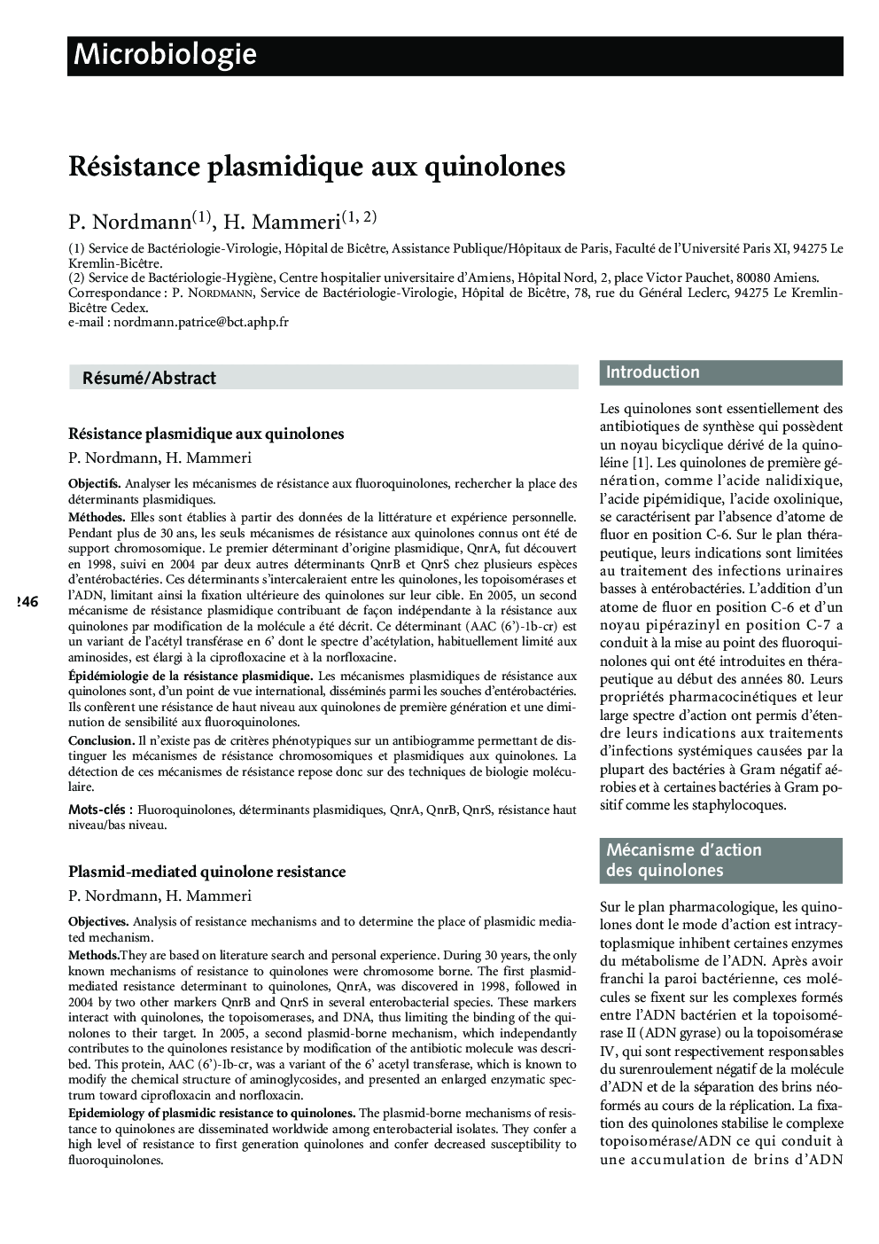 Résistance plasmidique aux quinolones