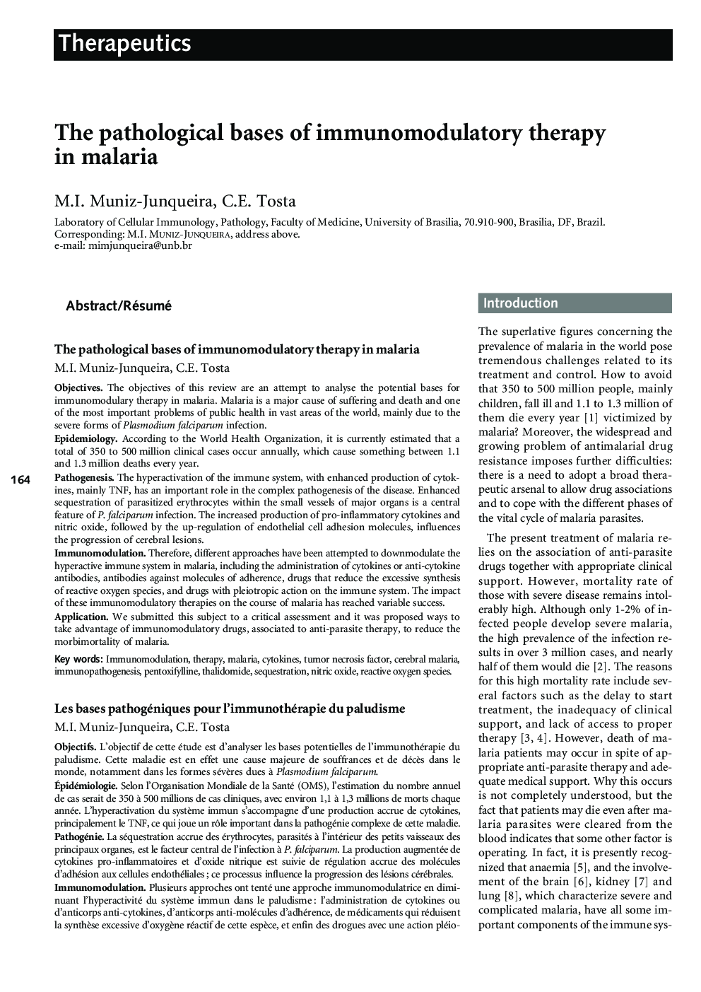 The pathological bases of immunomodulatory therapy in malaria