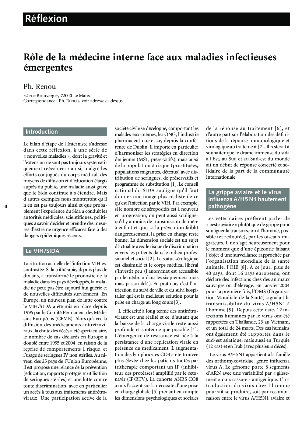 RÃ´le de la médecine interne face aux maladies infectieuses émergentes