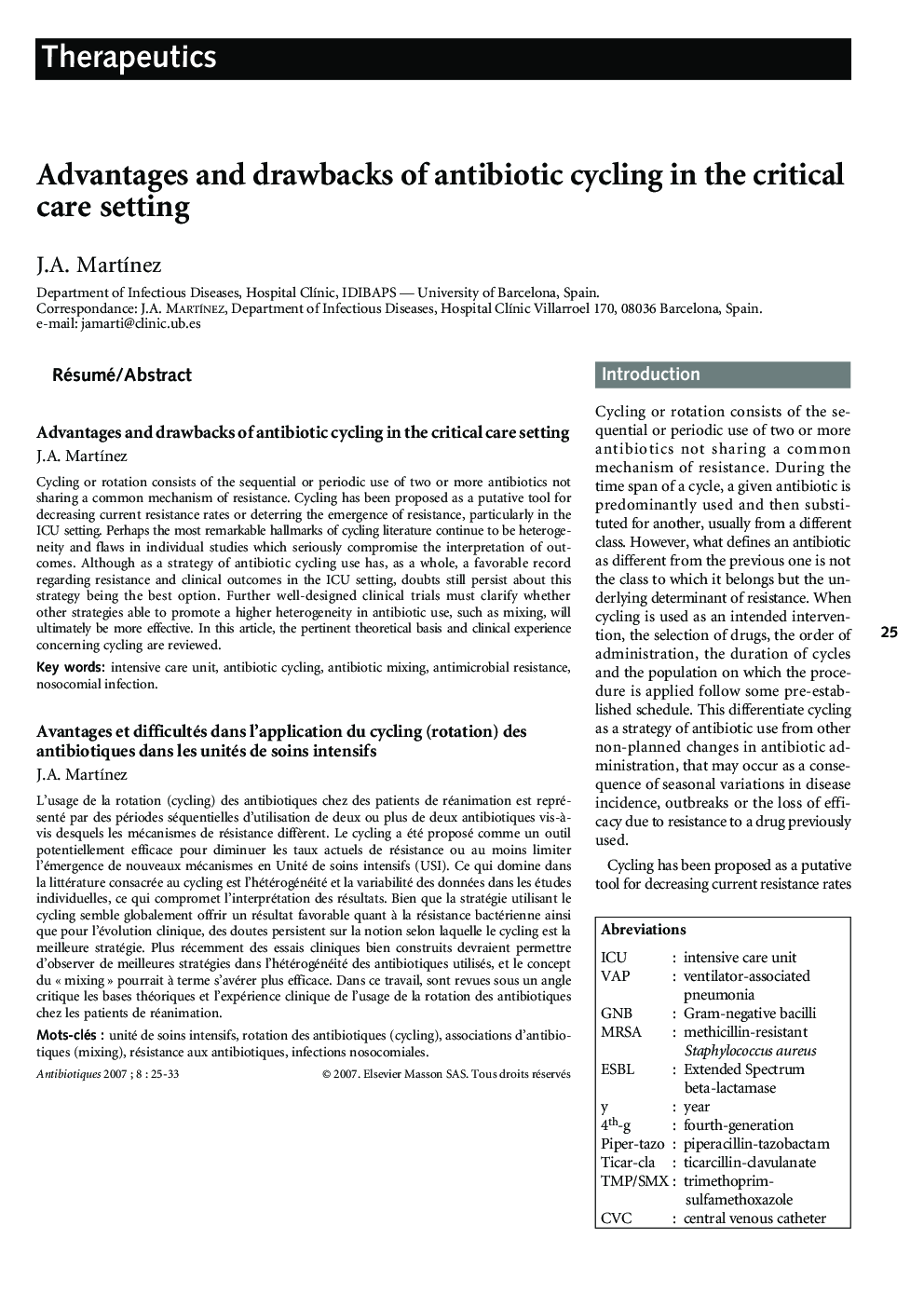 Advantages and drawbacks of antibiotic cycling in the critical care setting