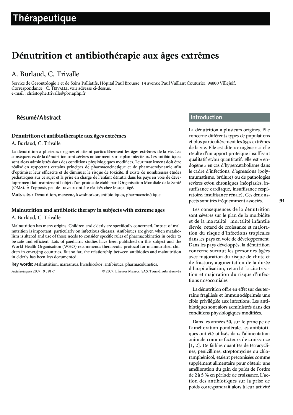 Dénutrition et antibiothérapie aux Ã¢ges extrÃªmes