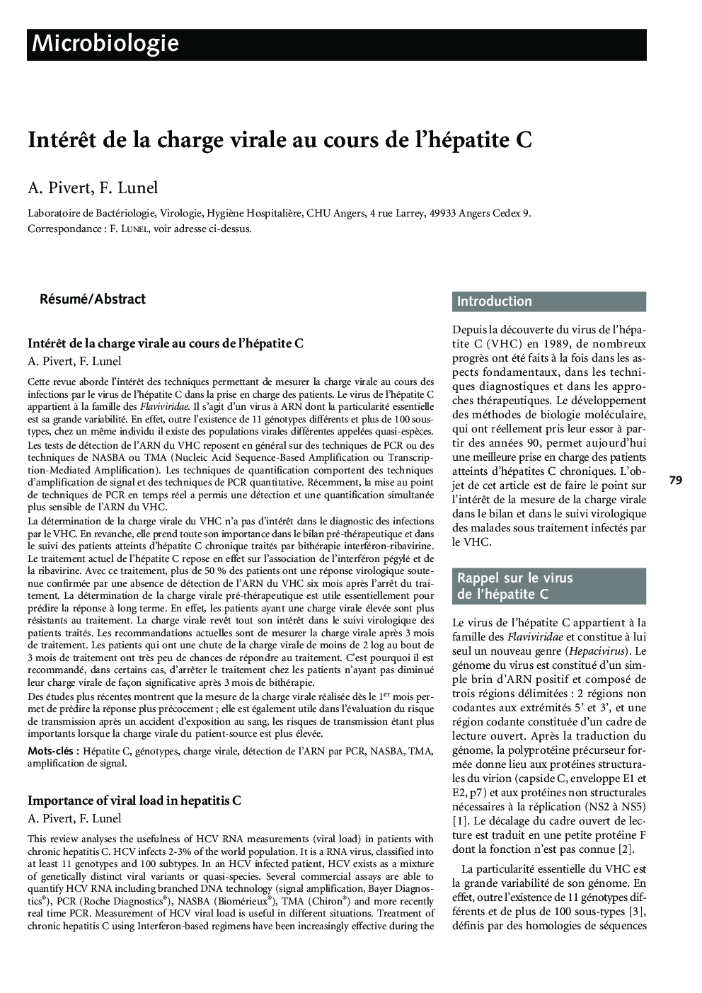 IntérÃªt de la charge virale au cours de l'hépatite C