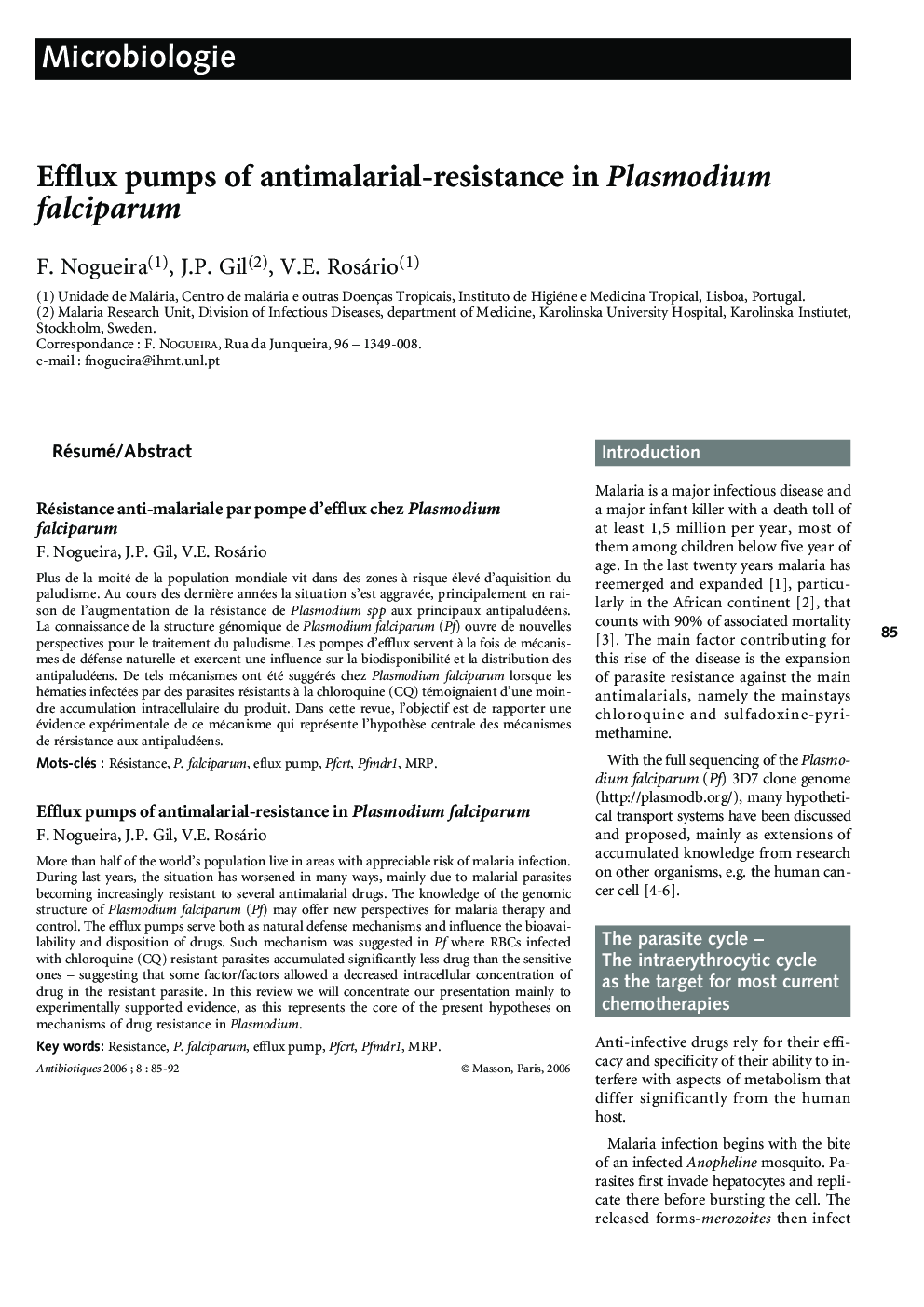 Efflux pumps of antimalarial-resistance in Plasmodium falciparum