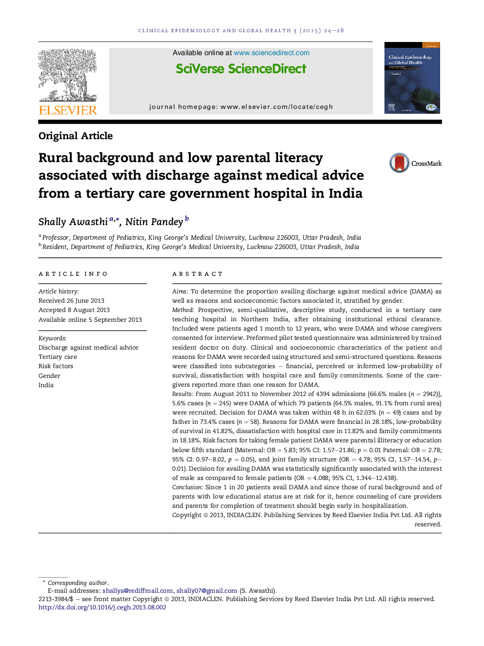 Rural background and low parental literacy associated with discharge against medical advice from a tertiary care government hospital in India