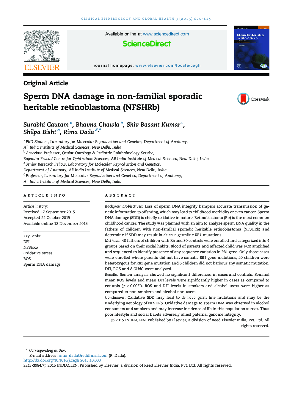 Sperm DNA damage in non-familial sporadic heritable retinoblastoma (NFSHRb)