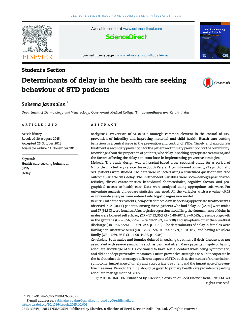 Determinants of delay in the health care seeking behaviour of STD patients