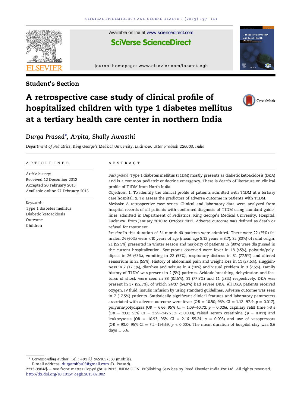 A retrospective case study of clinical profile of hospitalized children with type 1 diabetes mellitus at a tertiary health care center in northern India