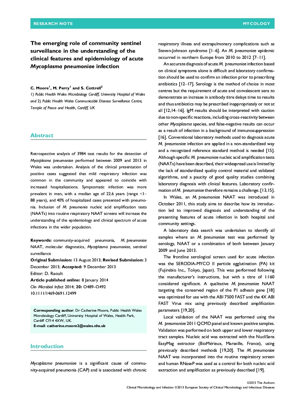 The emerging role of community sentinel surveillance in the understanding of the clinical features and epidemiology of acute Mycoplasma pneumoniae infection 