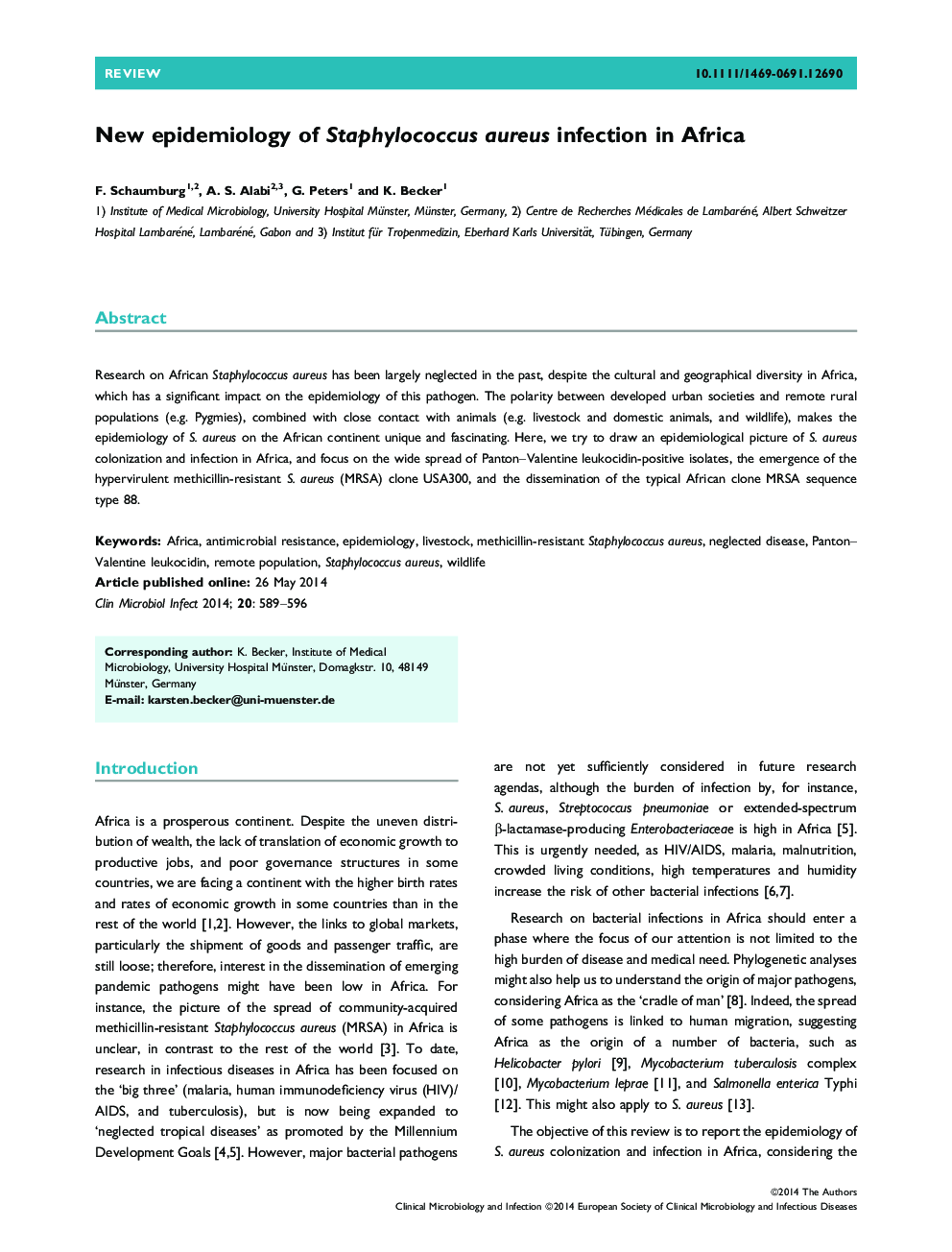 New epidemiology of Staphylococcus aureus infection in Africa 