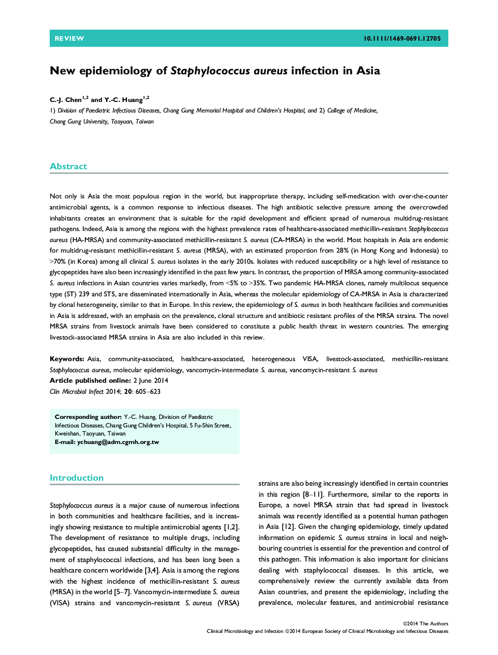 New epidemiology of Staphylococcus aureus infection in Asia 