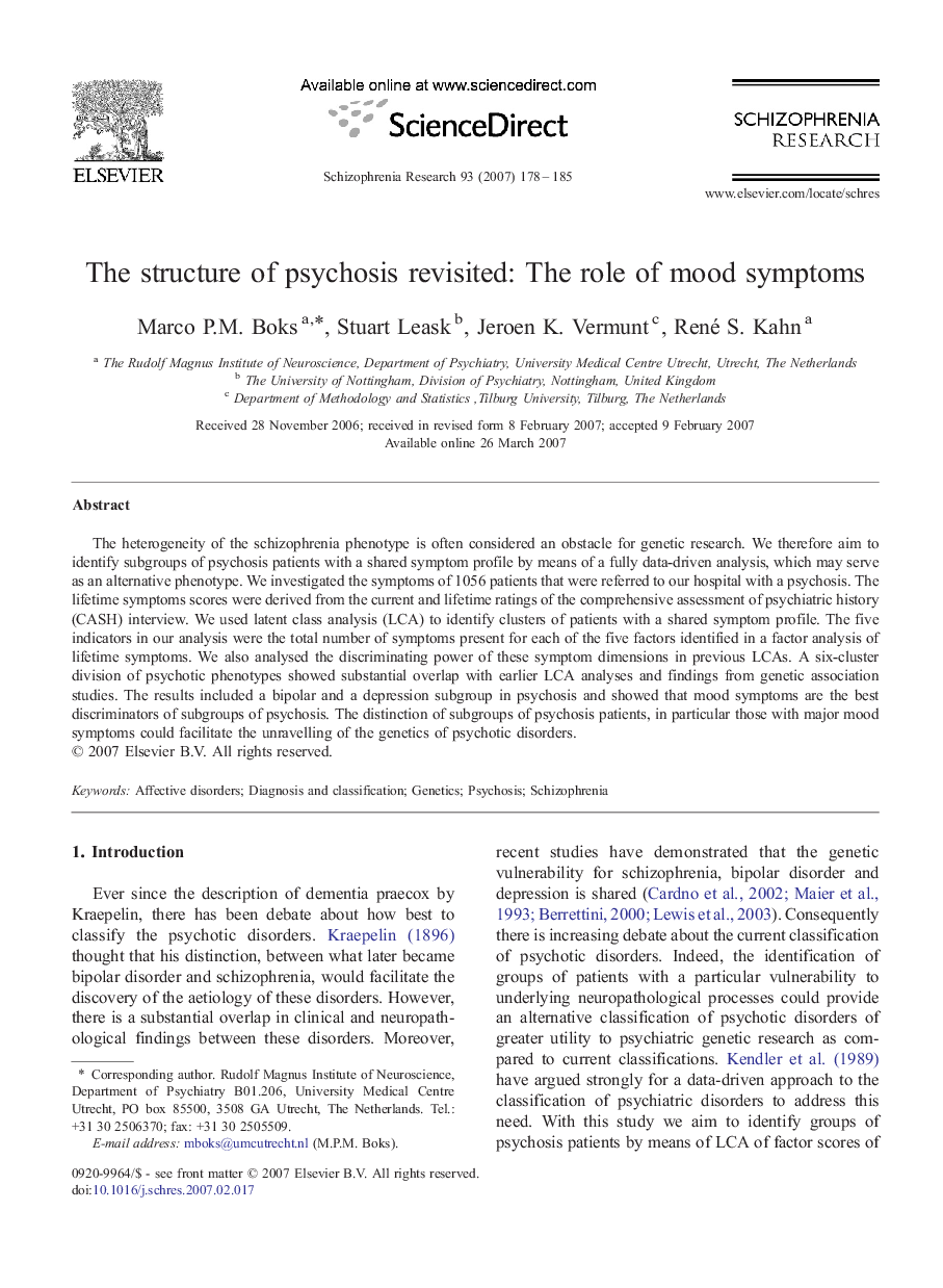 The structure of psychosis revisited: The role of mood symptoms