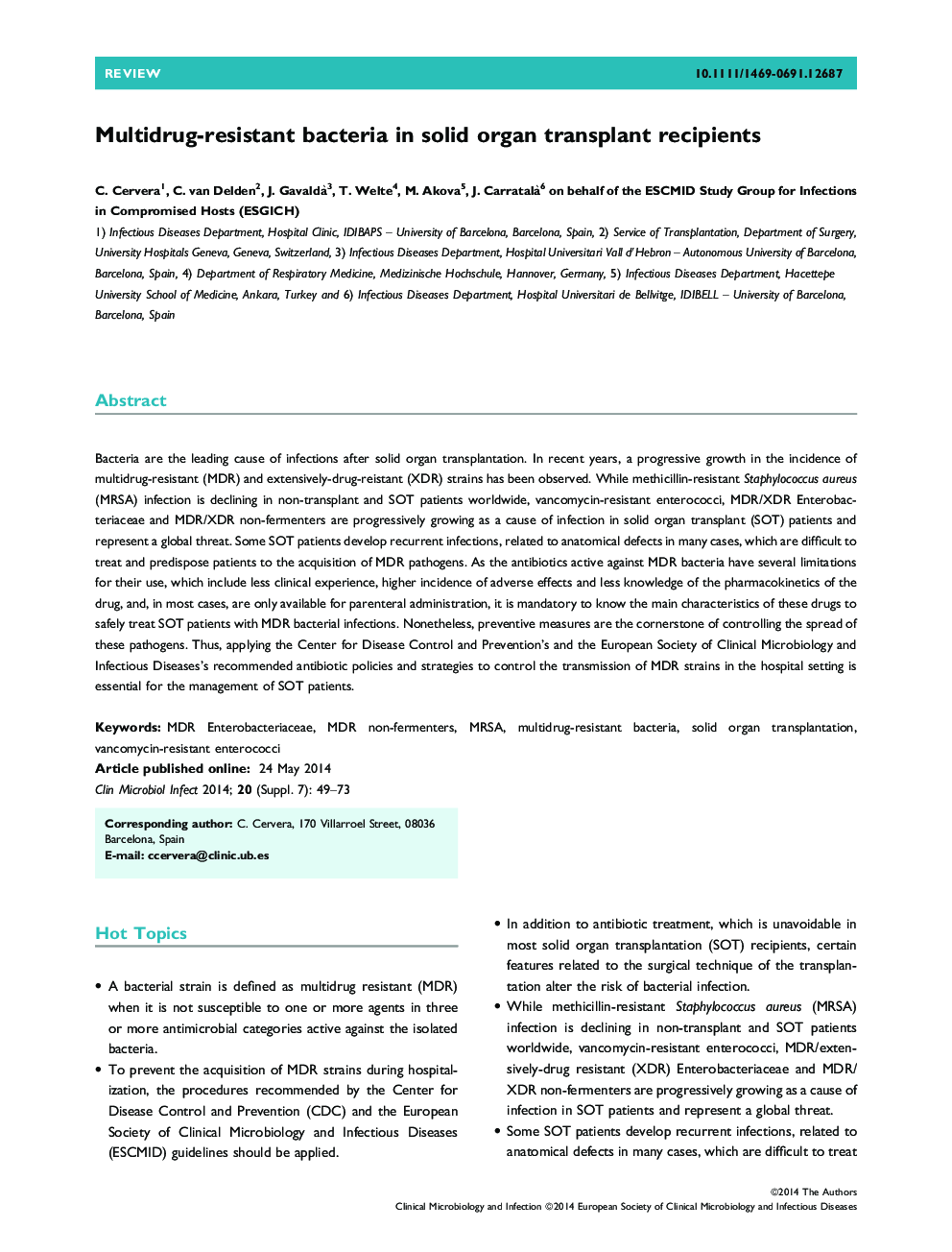 Multidrug-resistant bacteria in solid organ transplant recipients 