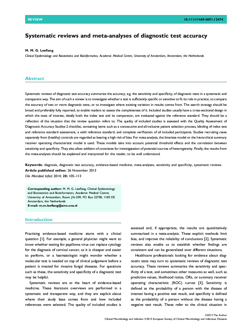 Systematic reviews and meta-analyses of diagnostic test accuracy 