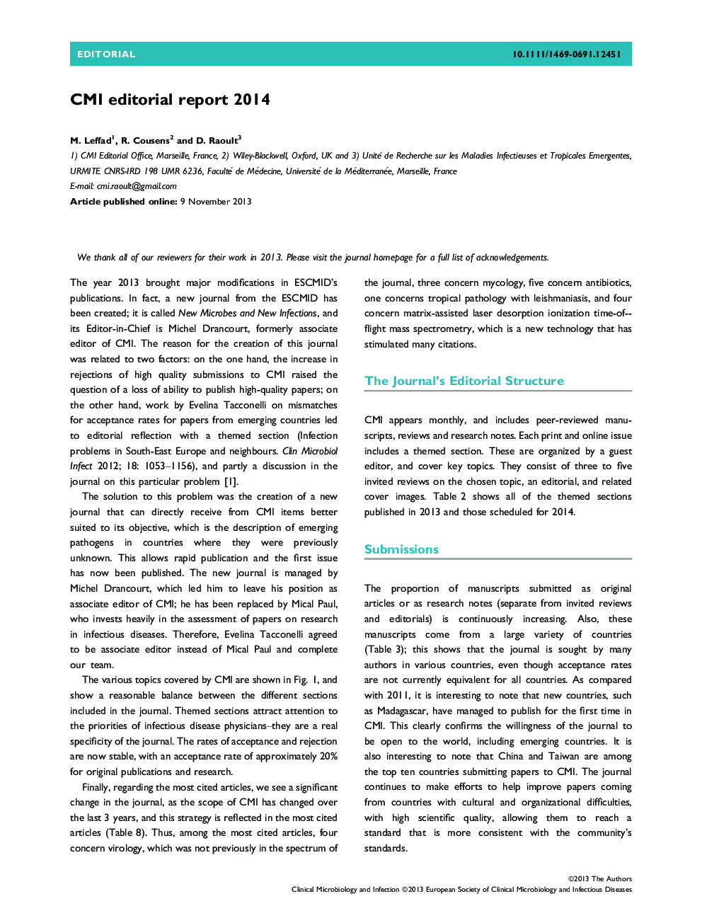 CMI editorial report 2014
