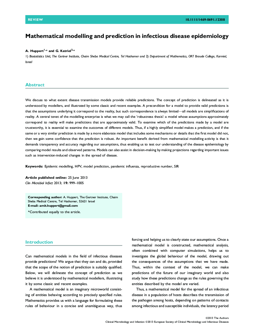 Mathematical modelling and prediction in infectious disease epidemiology 