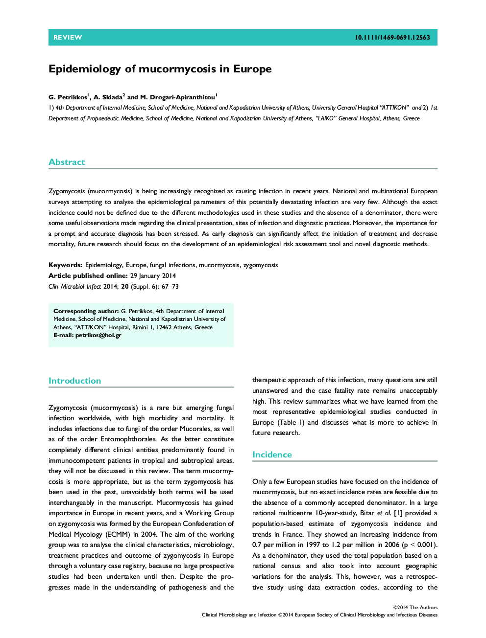 عکس صفحه اول مقاله: Epidemiology of mucormycosis in Europe Epidemiology of mucormycosis in Europe