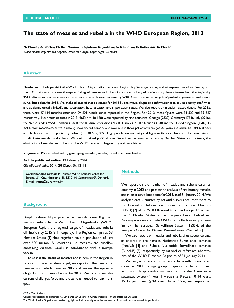 The state of measles and rubella in the WHO European Region, 2013 