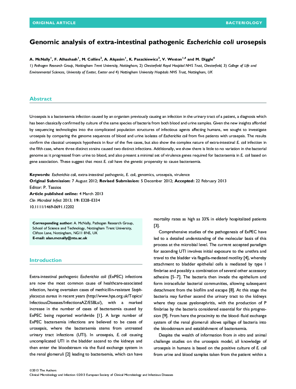 Genomic analysis of extra-intestinal pathogenic Escherichia coli urosepsis 