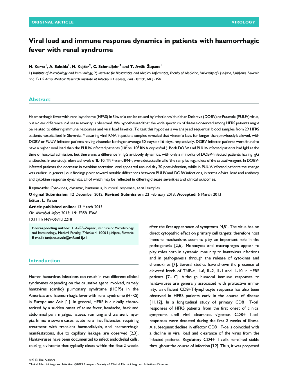 Viral load and immune response dynamics in patients with haemorrhagic fever with renal syndrome 