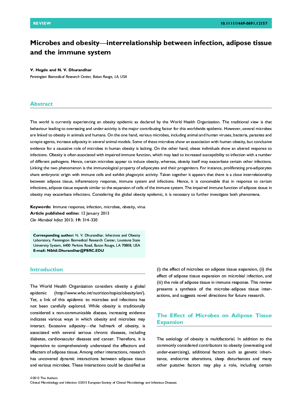 Microbes and obesity—interrelationship between infection, adipose tissue and the immune system 