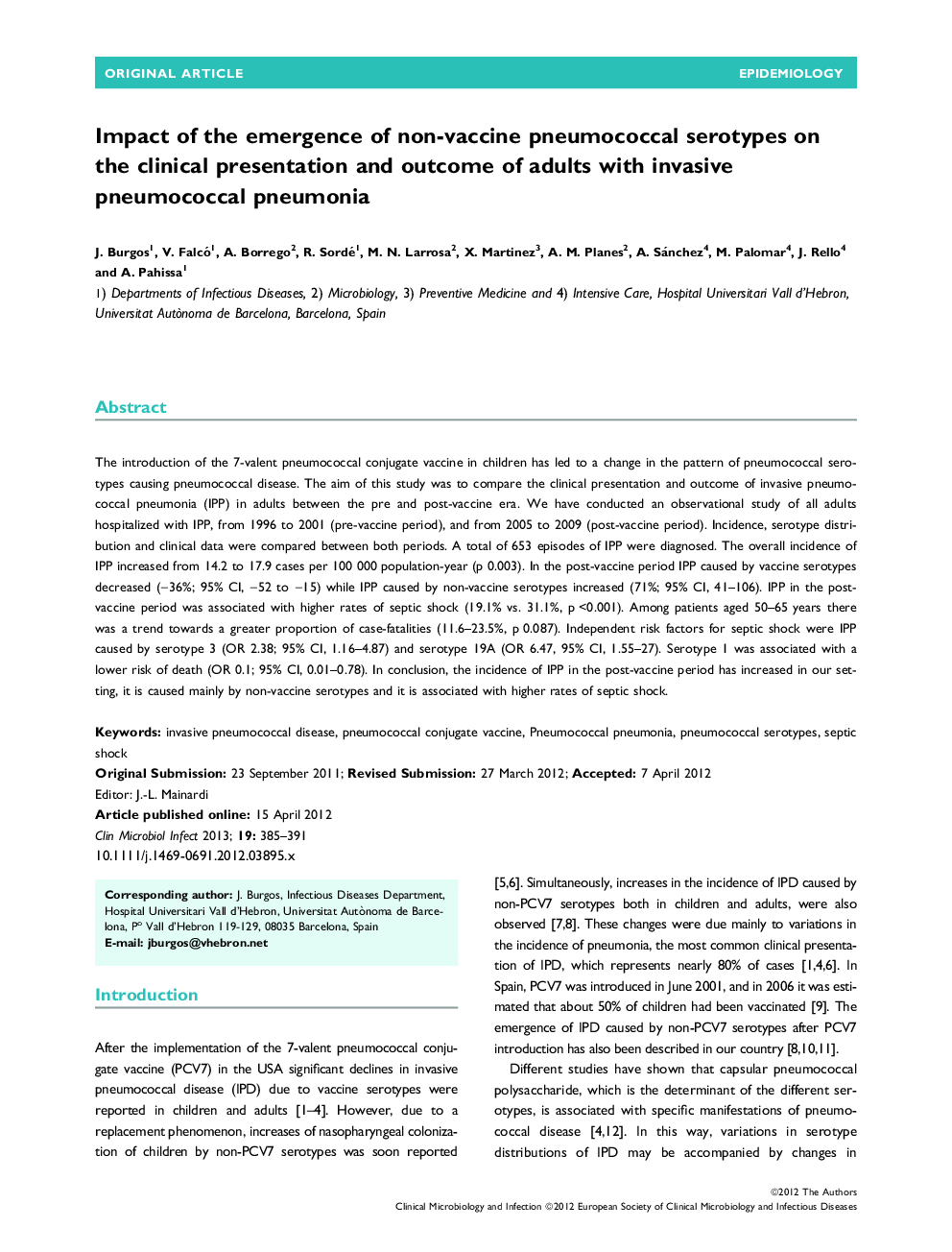 Impact of the emergence of non-vaccine pneumococcal serotypes on the clinical presentation and outcome of adults with invasive pneumococcal pneumonia 