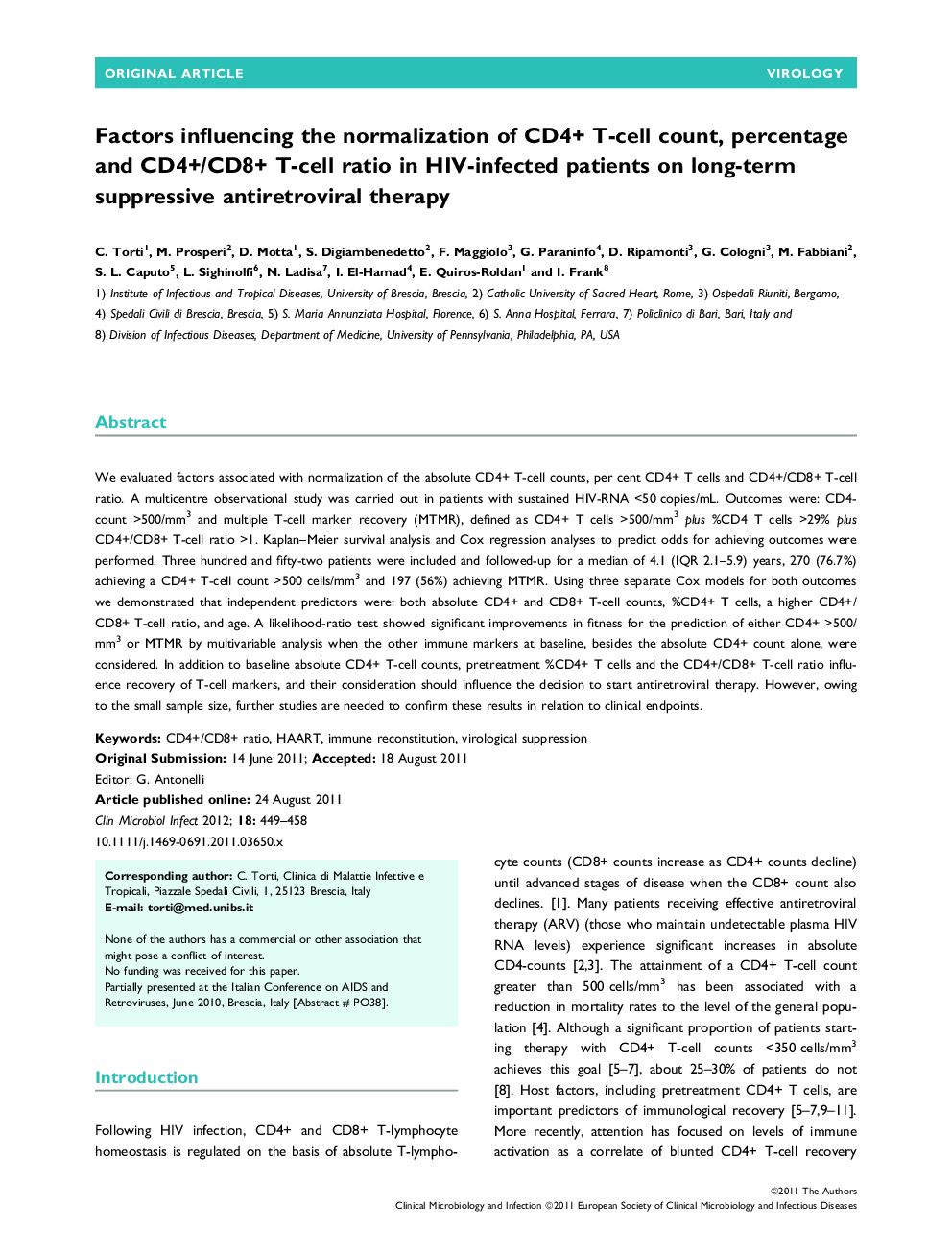 Factors influencing the normalization of CD4+ T-cell count, percentage and CD4+/CD8+ T-cell ratio in HIV-infected patients on long-term suppressive antiretroviral therapy 