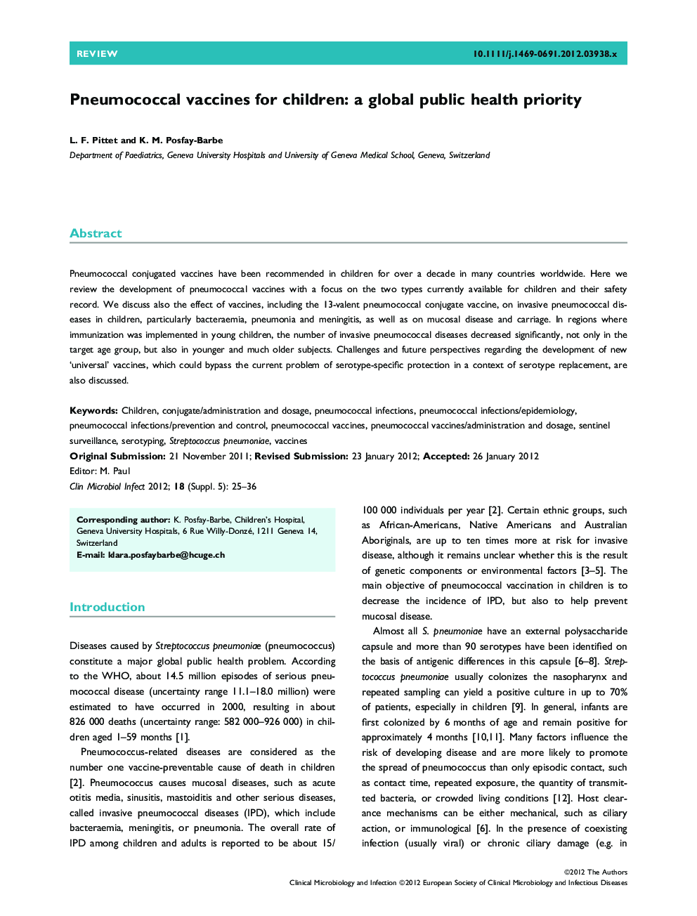 Pneumococcal vaccines for children: a global public health priority 