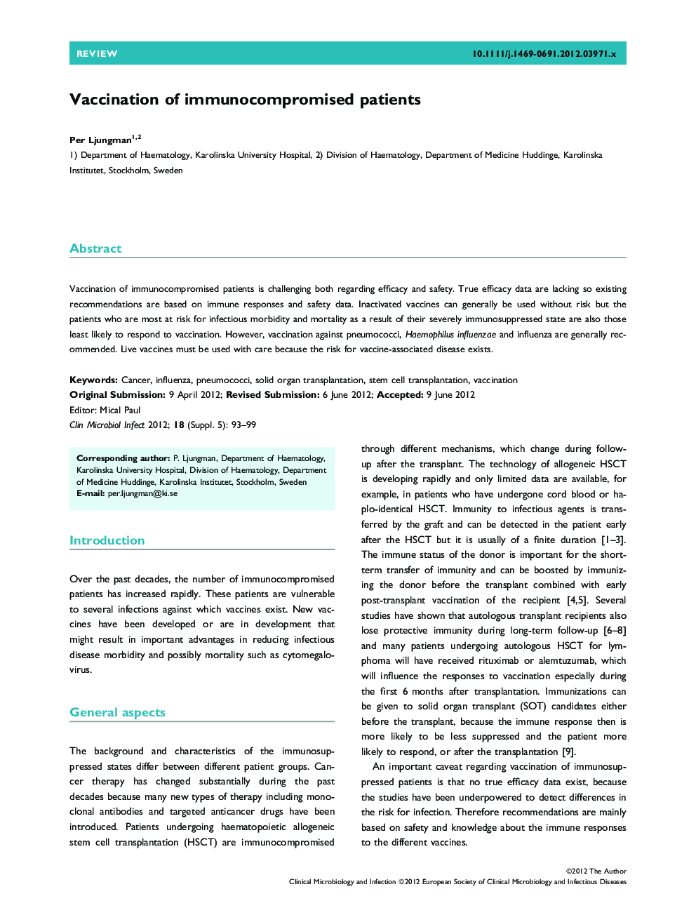 Vaccination of immunocompromised patients 