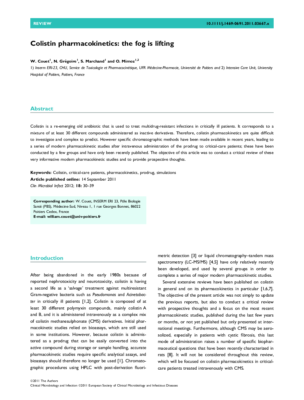 Colistin pharmacokinetics: the fog is lifting 