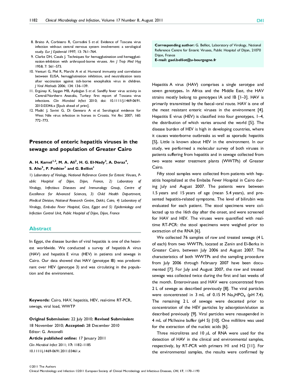 Presence of enteric hepatitis viruses in the sewage and population of Greater Cairo 