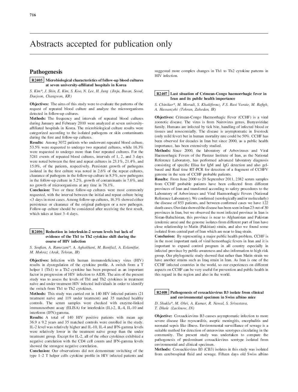 Abstracts accepted for publication only