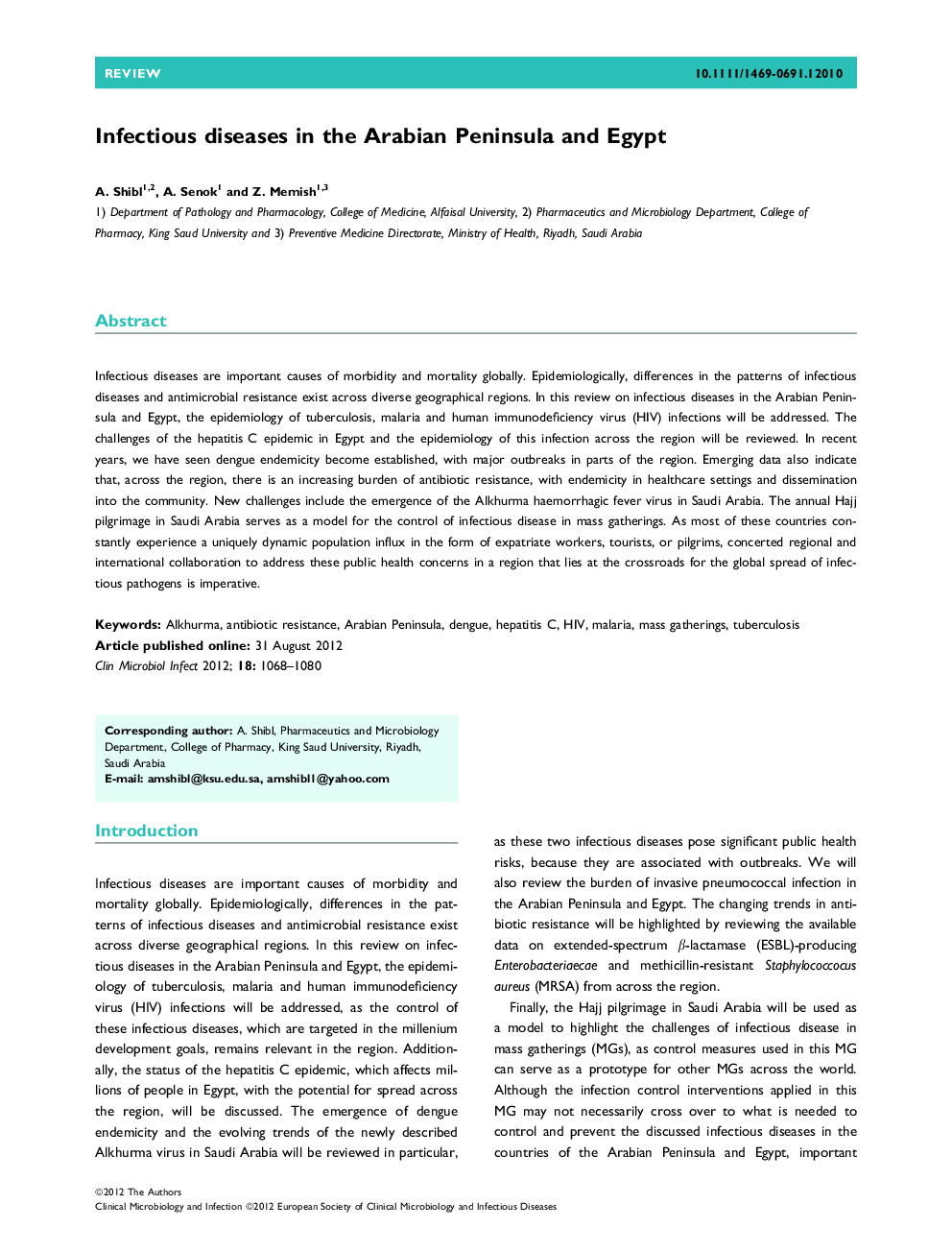 Infectious diseases in the Arabian Peninsula and Egypt 