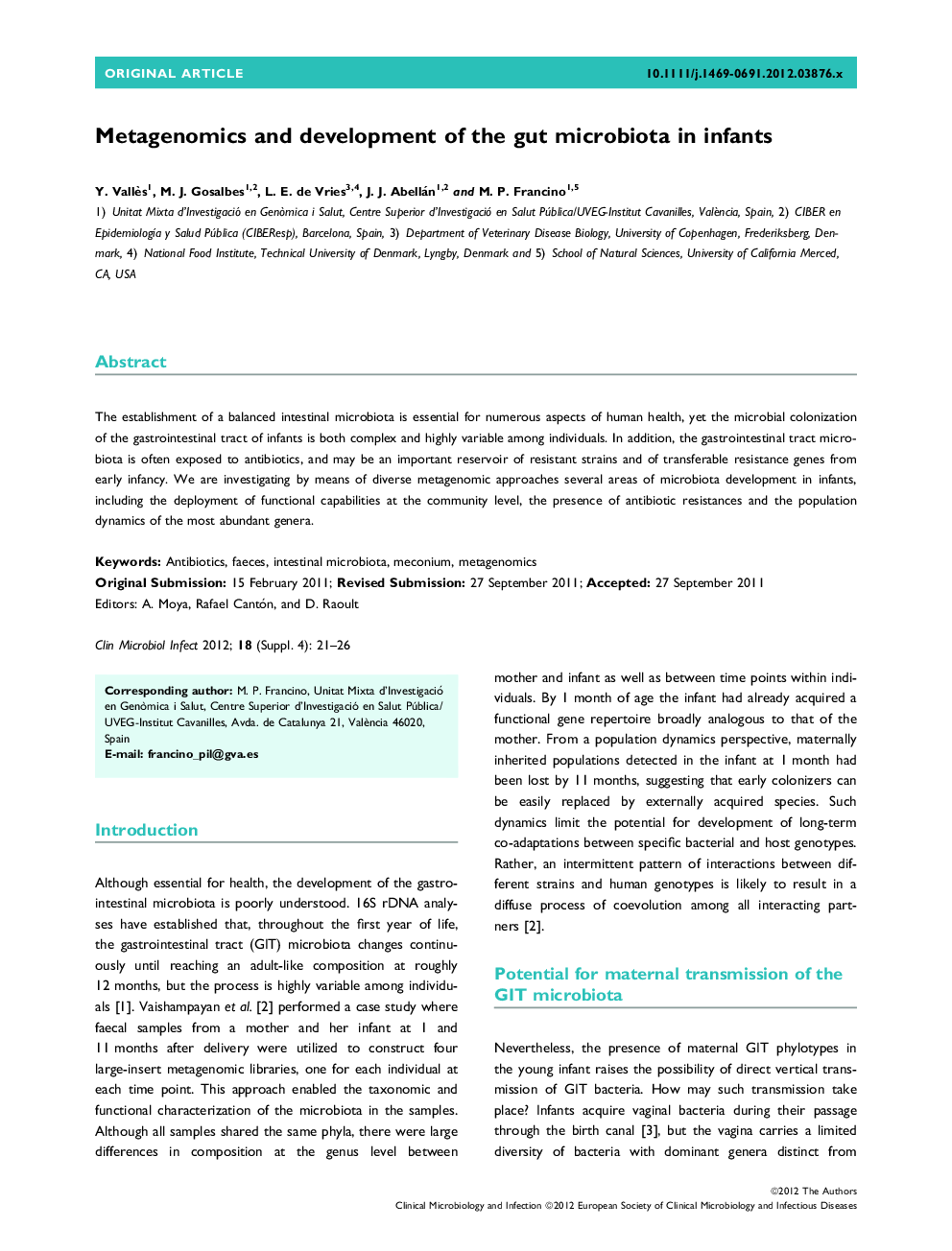 Metagenomics and development of the gut microbiota in infants 