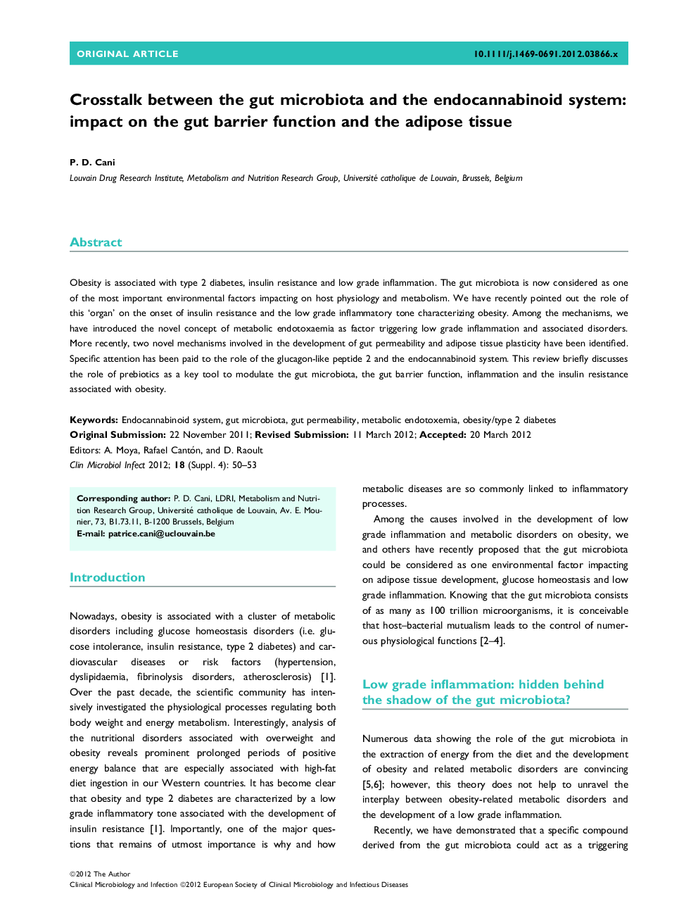 Crosstalk between the gut microbiota and the endocannabinoid system: impact on the gut barrier function and the adipose tissue 