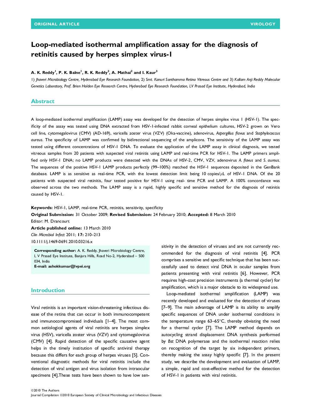 Loop-mediated isothermal amplification assay for the diagnosis of retinitis caused by herpes simplex virus-1 